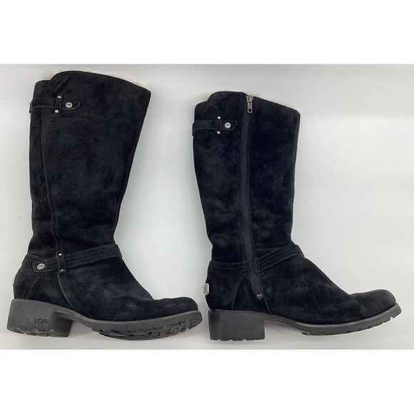UGG Australia Jillian Riding Boots Wmns Sz 7.5 Black Suede Shearling Equestrian - Picture 3 of 7